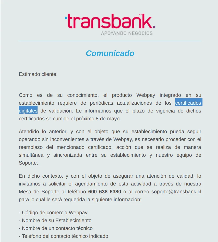 ¿Qué es un certificado digital, y por que hay que actualizar el de #Transbank?